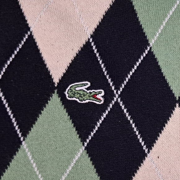 Lacoste Men’s XXL Argyle Crewneck Sweater Black Green Cotton Pullover - Picture 4 of 10